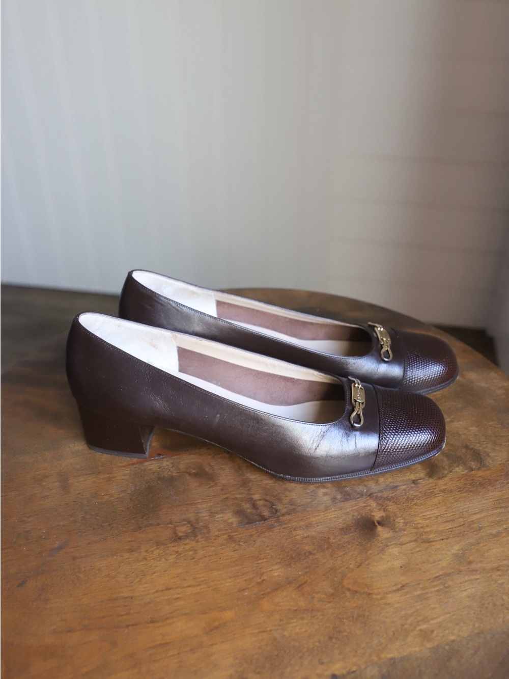Salvatore Ferragamo brown leather heels